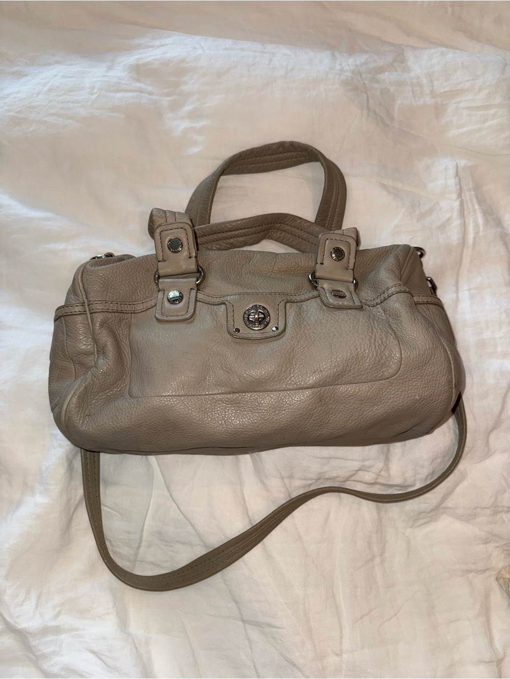 Marc by Marc Jacobs Turn lock Pebbled Leather Satchel in Taupe